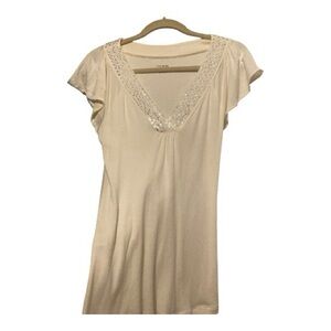Express sexy basic medium Embellished V-Neck Cream shirt